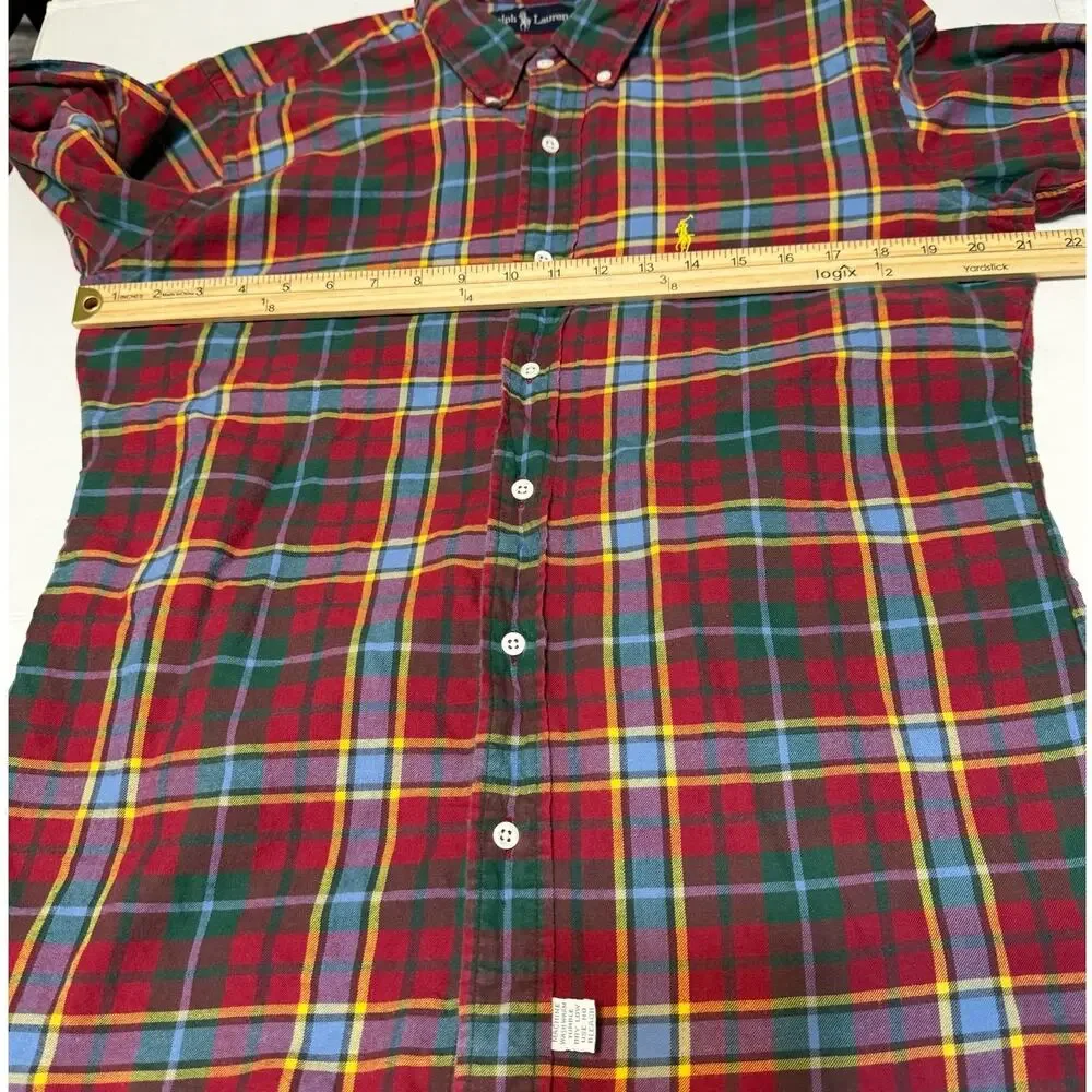 Ralph Lauren Classic Fit Plaid Flannel Button Down Shirt‎ Pony Logo Maroon Multi